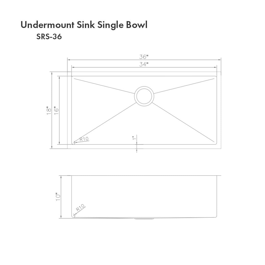 ZLINE 36" Meribel Undermount Single Bowl Kitchen Sink with Bottom Grid (SRS-36)