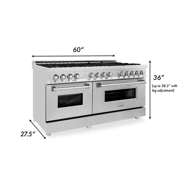 ZLINE 60" 7.4 cu. ft. Dual Fuel Range with Gas Stove and Electric Oven in Stainless Steel (RA60)