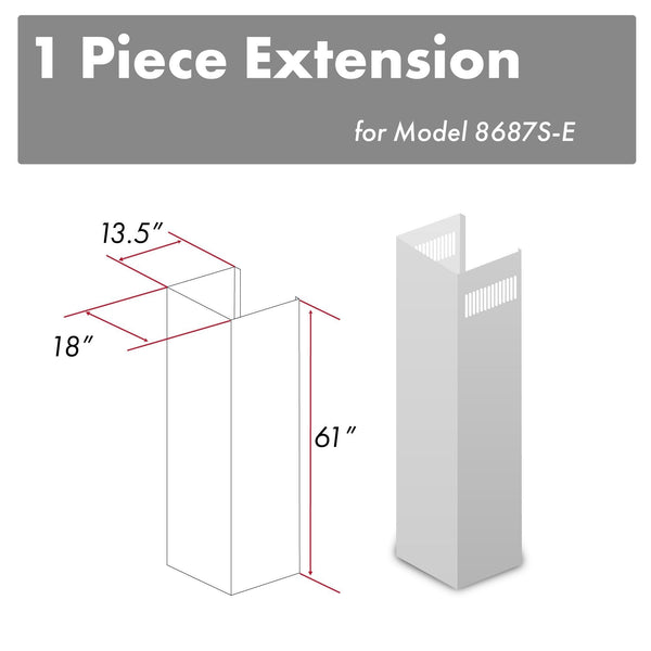 ZLINE 61" DuraSnow® Stainless Steel Chimney Extension for Ceilings up to 12.5 ft. (8687S-E)