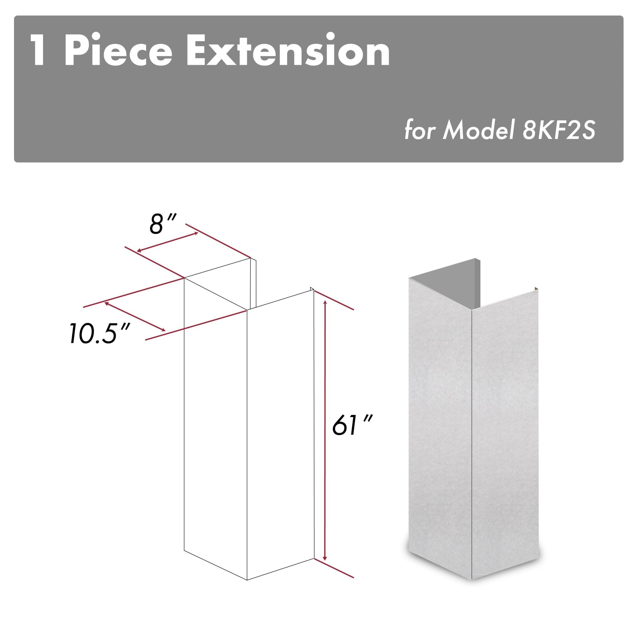 ZLINE 61" DuraSnow® Stainless Steel Chimney Extension for Ceilings up to 12.5 ft. (8KF2S-E)