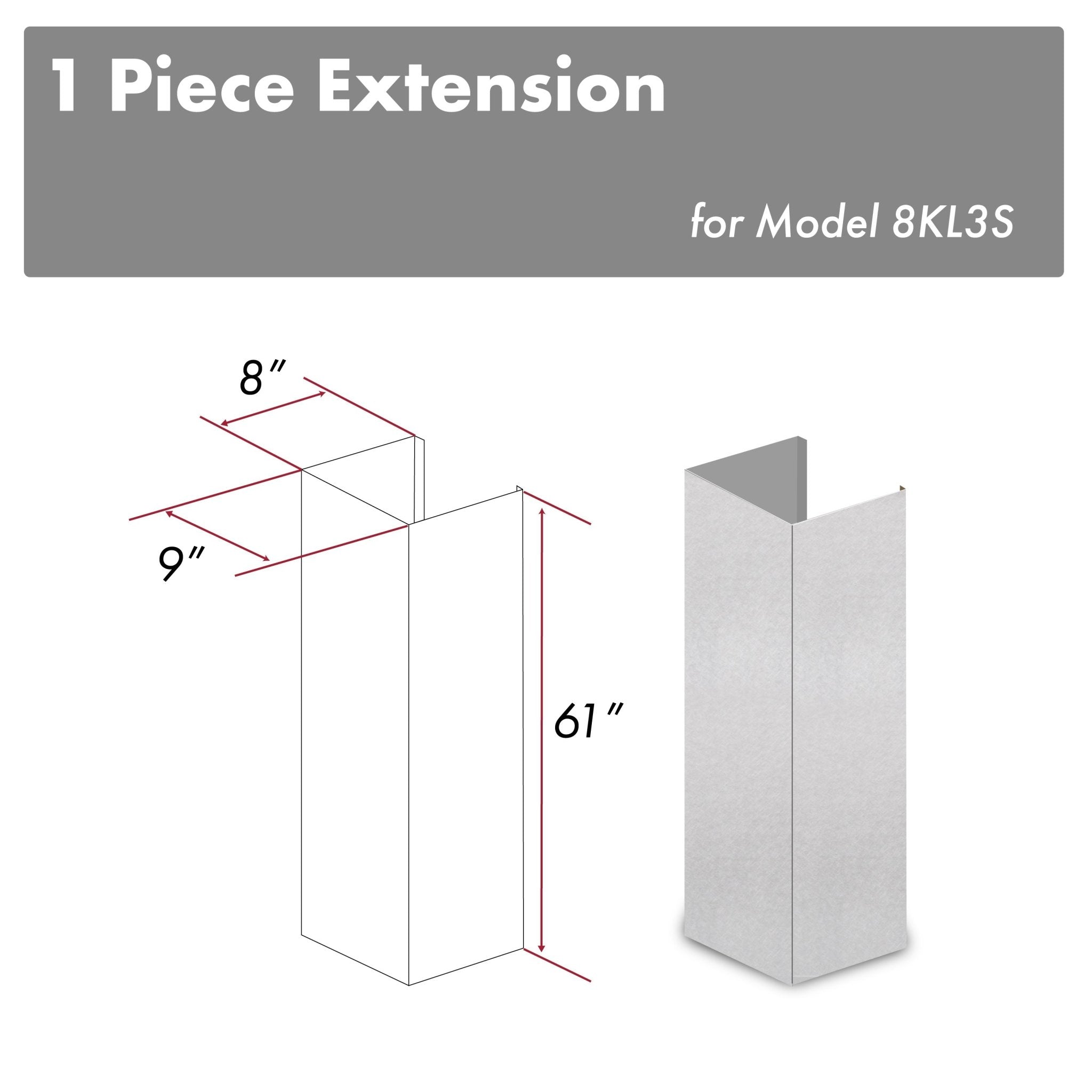 ZLINE 61" DuraSnow® Stainless Steel Chimney Extension for Ceilings up to 12.5 ft. (8KL3S-E)