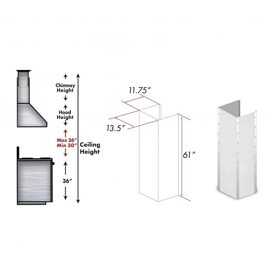 ZLINE 61" DuraSnow® Stainless Steel Extended Chimney and Crown (655-4SSSS-30-304-E)