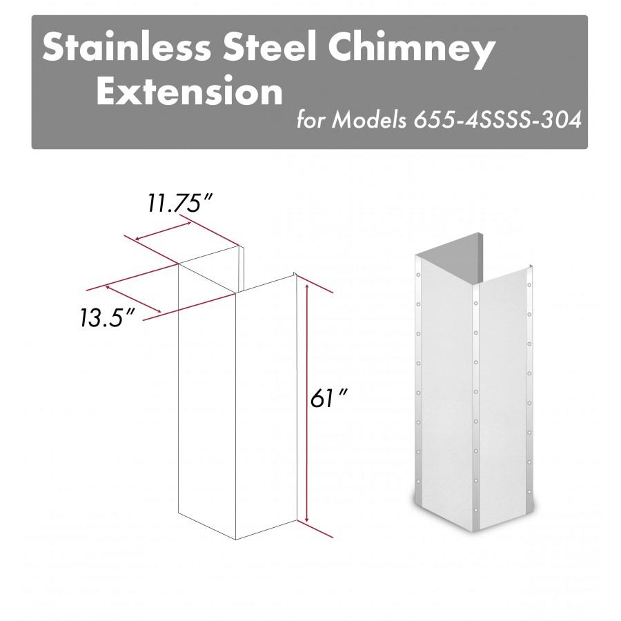 ZLINE 61" DuraSnow® Stainless Steel Extended Chimney and Crown (655-4SSSS-30-304-E)