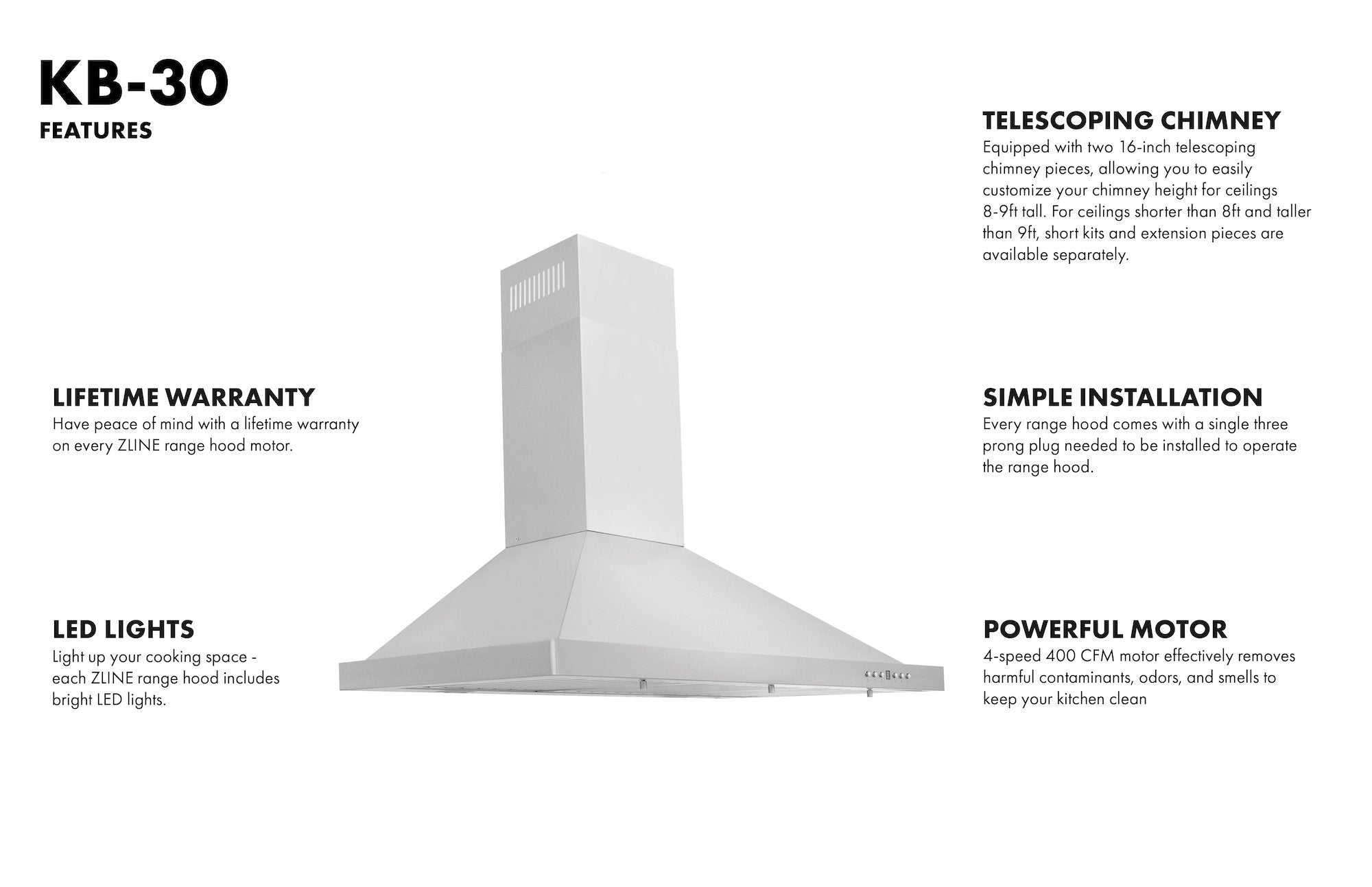 ZLINE Convertible Vent Wall Mount Range Hood in Stainless Steel (KB)