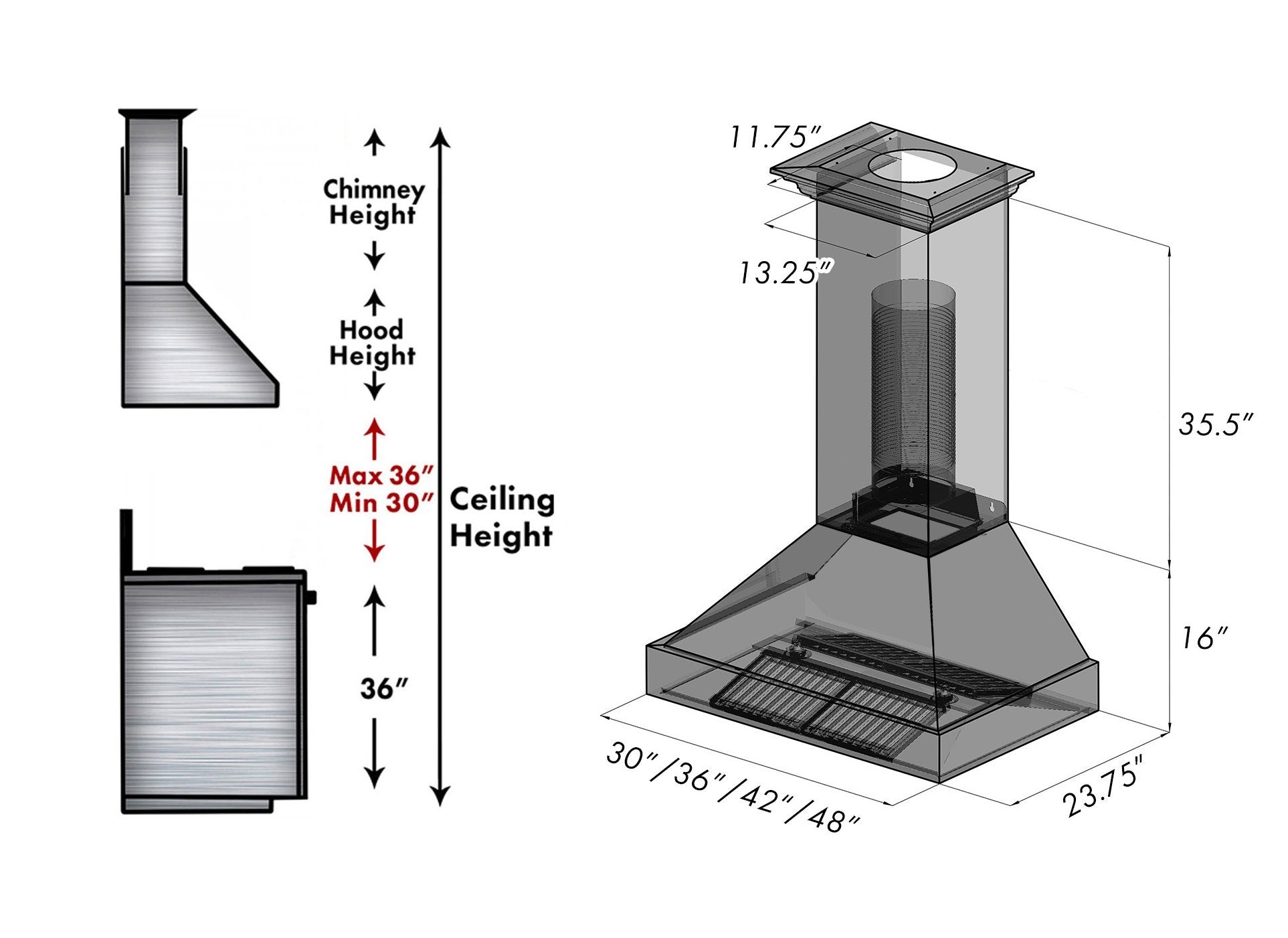 ZLINE Ducted DuraSnow® Stainless Steel Range Hood with Black Matte Shell (8654BLM)