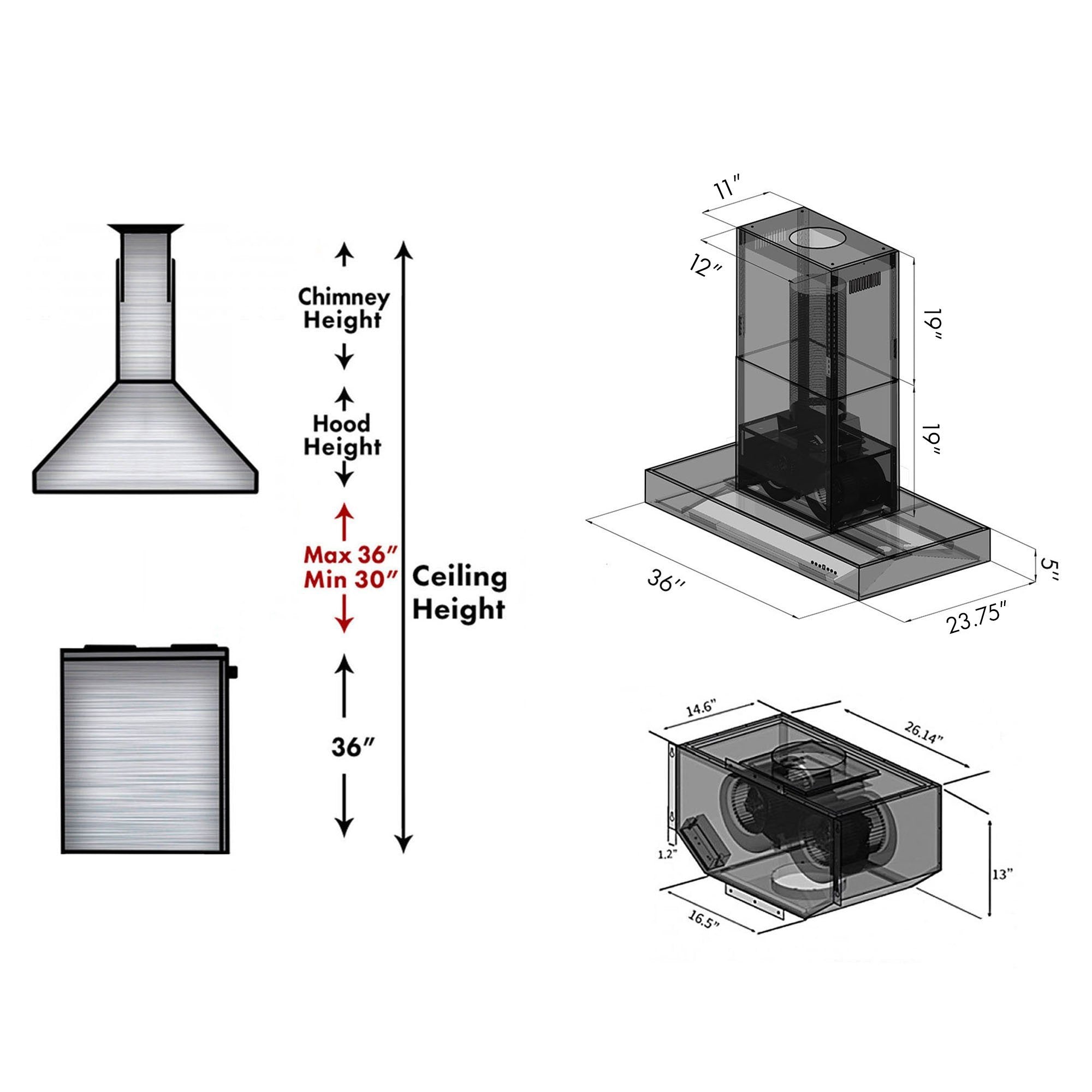 ZLINE 36" Ducted Remote Blower Island Mount Range Hood in Stainless Steel (KECOMi-RD-36)