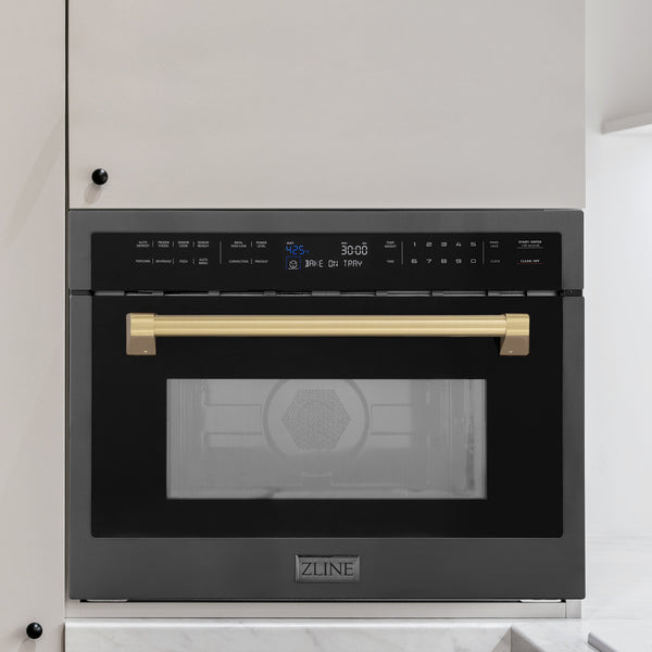 ZLINE Autograph Edition 24" 1.6 cu ft. Built-in Convection Microwave Oven in Black Stainless Steel and Champagne Bronze Accents (MWOZ-24-BS-CB)