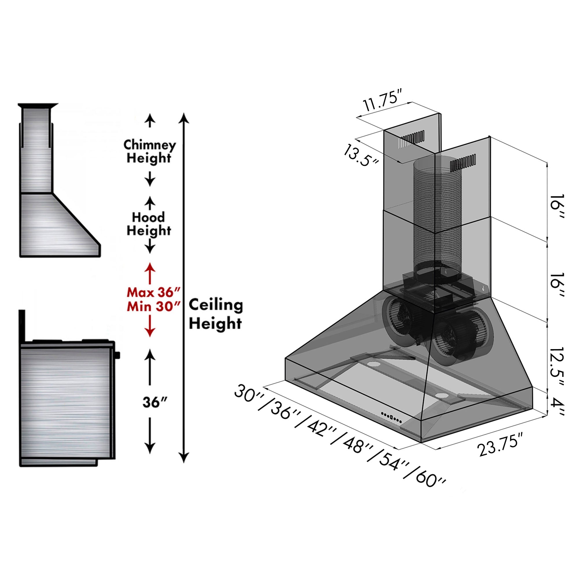 ZLINE Professional Convertible Vent Wall Mount Range Hood in Stainless Steel (667)