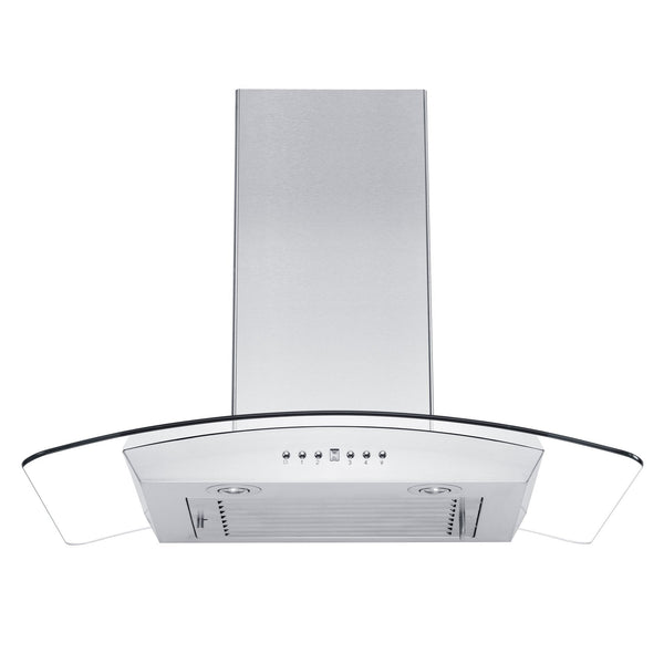 ZLINE Convertible Vent Wall Mount Range Hood in Stainless Steel & Glass with Crown Molding (KZCRN)