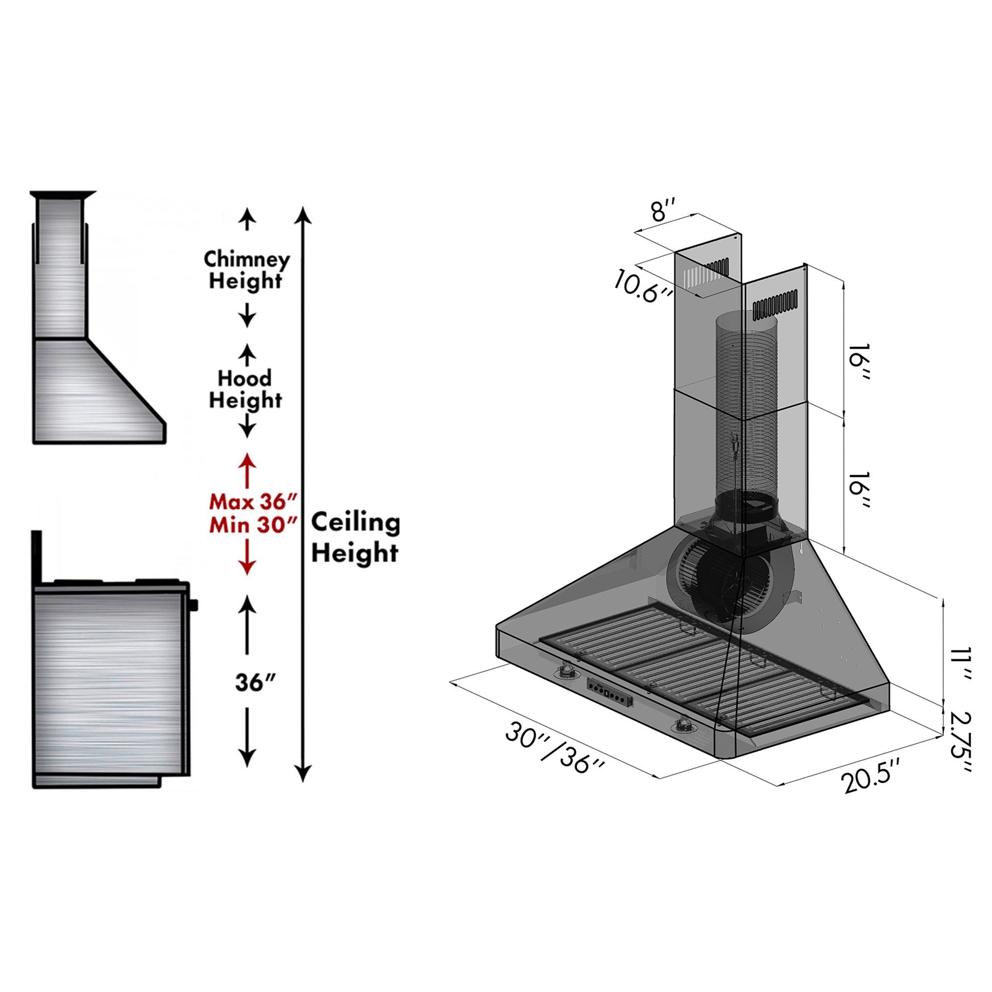 ZLINE Convertible Vent Wall Mount Range Hood in Stainless Steel (KF2)