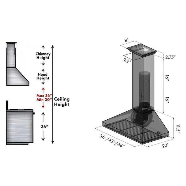 ZLINE Wall Mount Range Hood In Stainless Steel With Built-In CrownSound® Bluetooth Speakers (KL3CRN-BT)