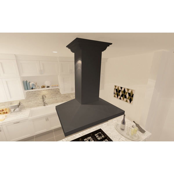 ZLINE Convertible Vent Wooden Island Mount Range Hood in Black (KBiCC)