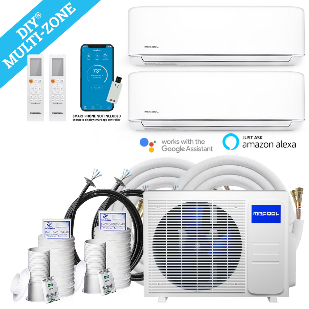 MRCOOL DIY 18,000 BTU Mini Split 2 Zone Ductless Air Conditioner & Heat Pump - 2 Rooms 750 SQ. FT - 4th Gen - WALL MOUNTED - 9k+9k